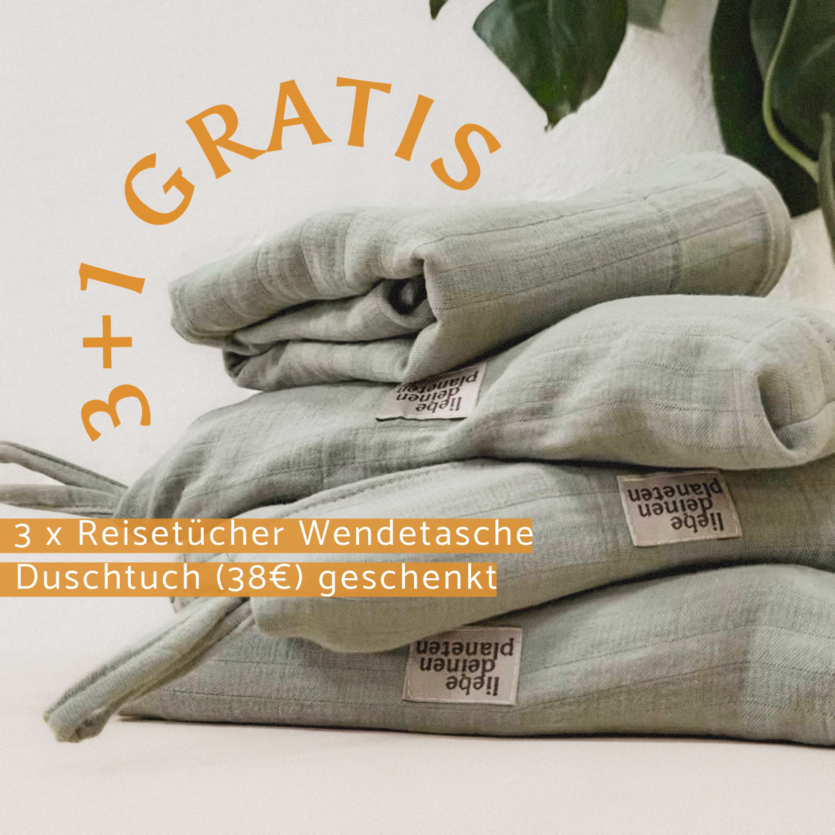 3 Reisetücher mit Wendetasche + Duschtuch gratis